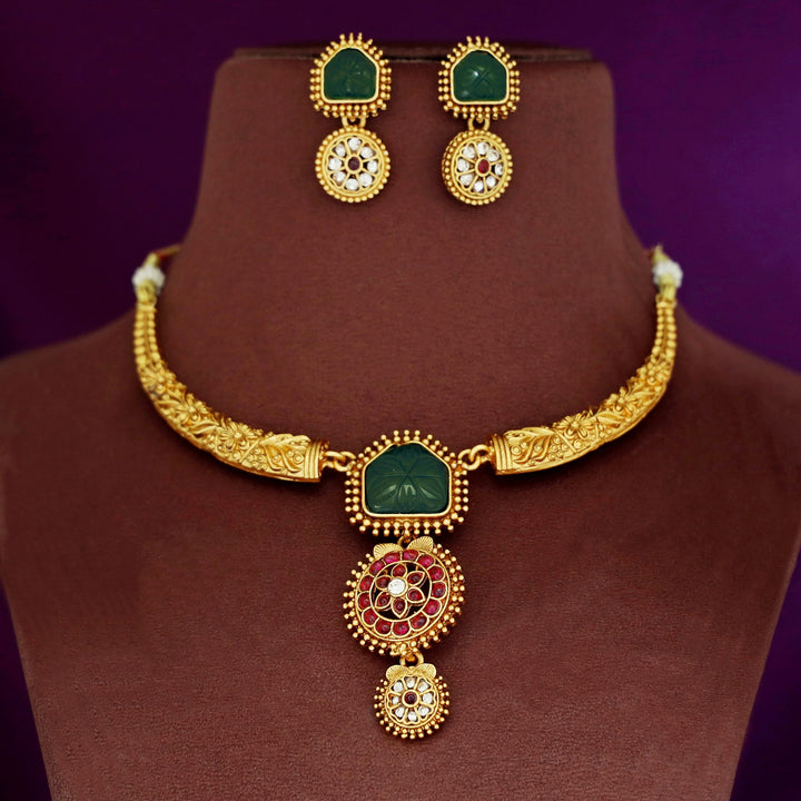 Aaloka Floral Stiff Wing Neckpiece With Earring