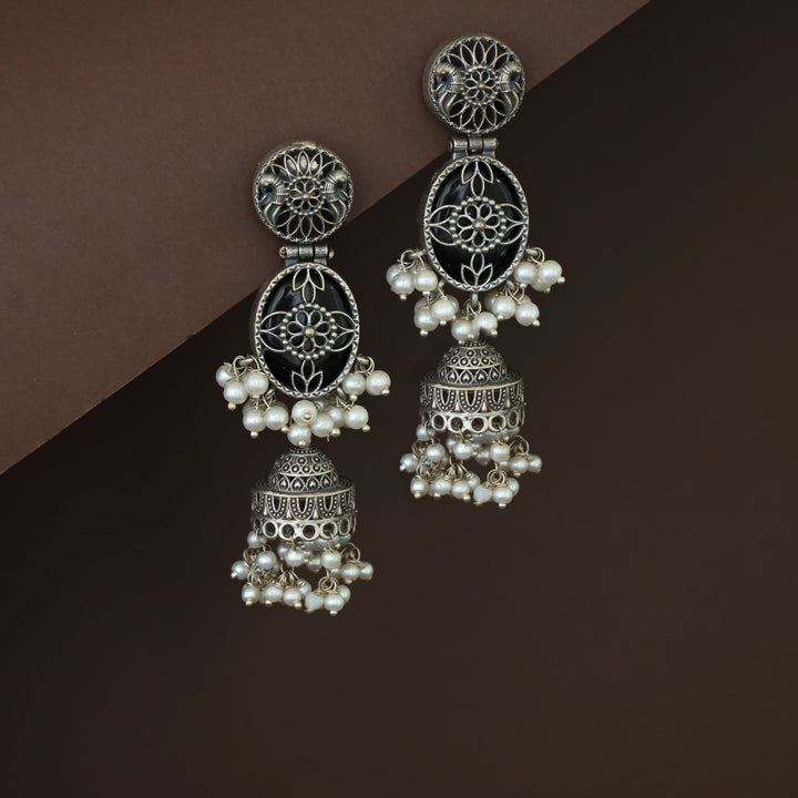 Antique Flower Oval Cluster Pearl Jhumka