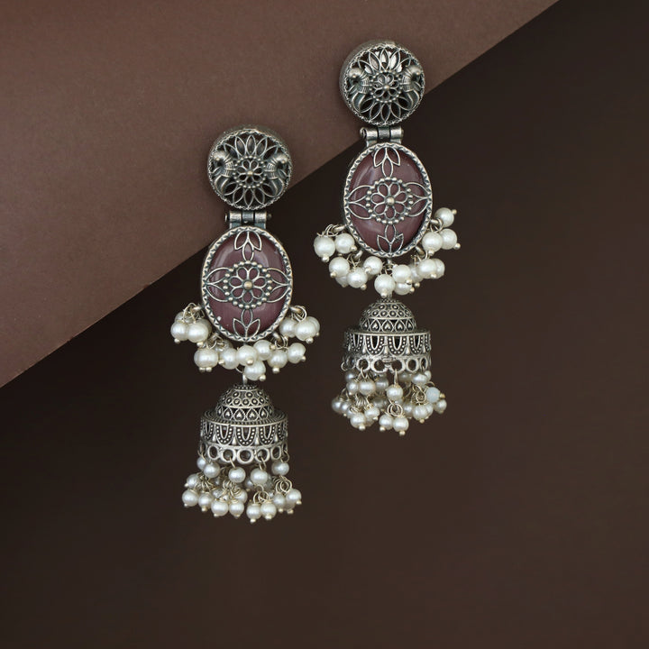 Antique Flower Oval Cluster Pearl Jhumka