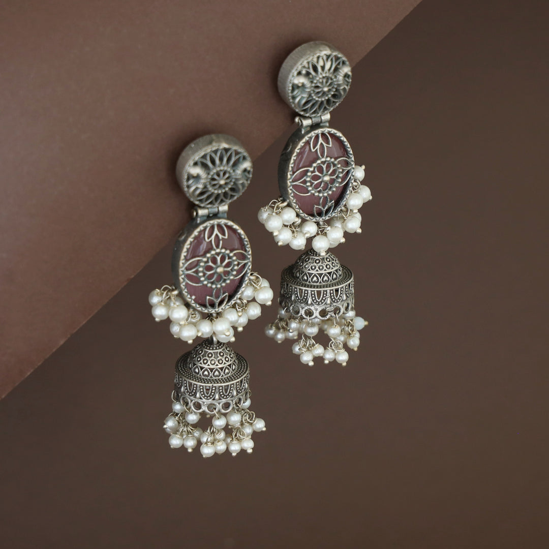 Antique Flower Oval Cluster Pearl Jhumka