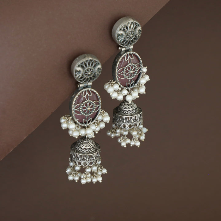 Antique Flower Oval Cluster Pearl Jhumka