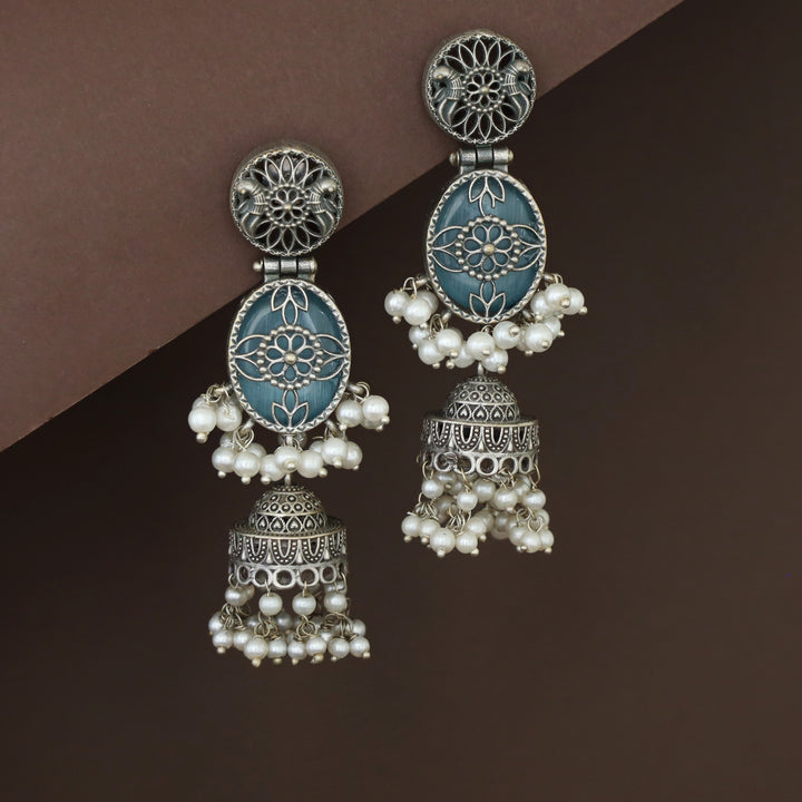 Antique Flower Oval Cluster Pearl Jhumka