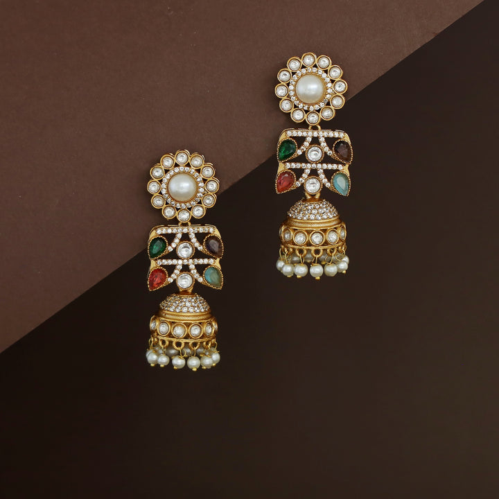 Rakhi Floral Pearl Kundan Jhumka