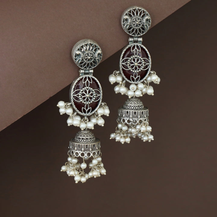 Antique Flower Oval Cluster Pearl Jhumka