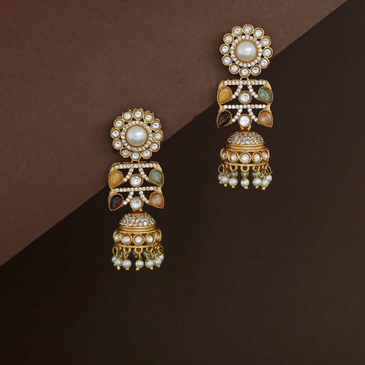 Rakhi Floral Pearl Kundan Jhumka