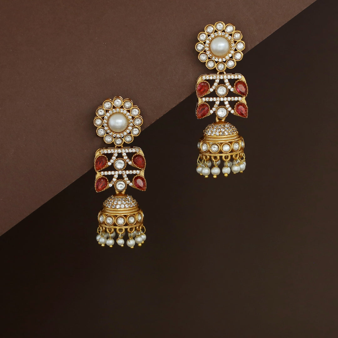 Rakhi Floral Pearl Kundan Jhumka