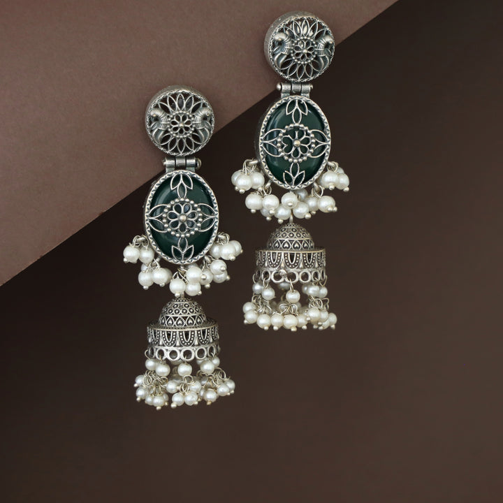 Antique Flower Oval Cluster Pearl Jhumka