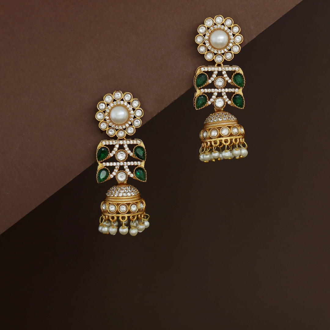 Rakhi Floral Pearl Kundan Jhumka