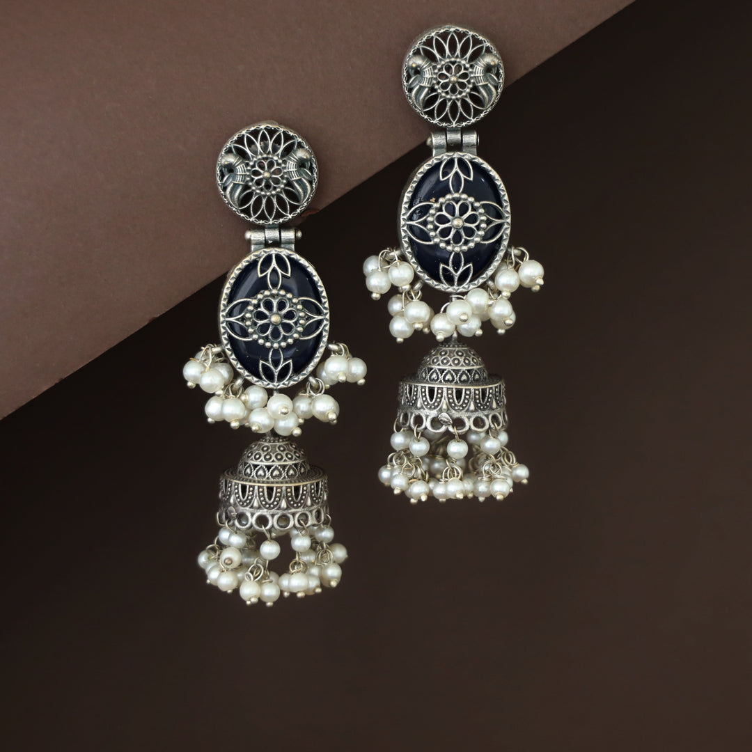 Antique Flower Oval Cluster Pearl Jhumka