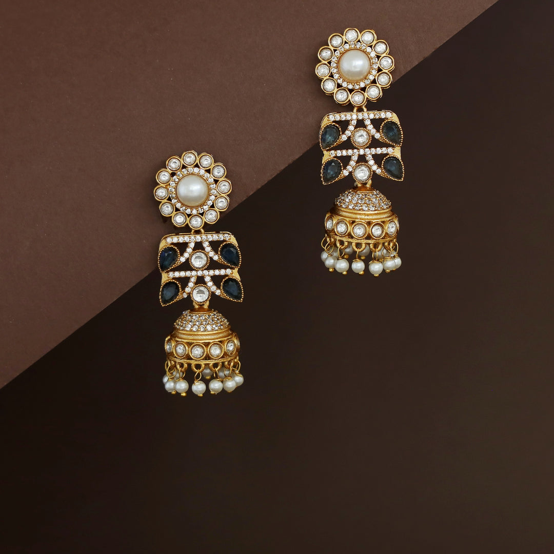 Rakhi Floral Pearl Kundan Jhumka