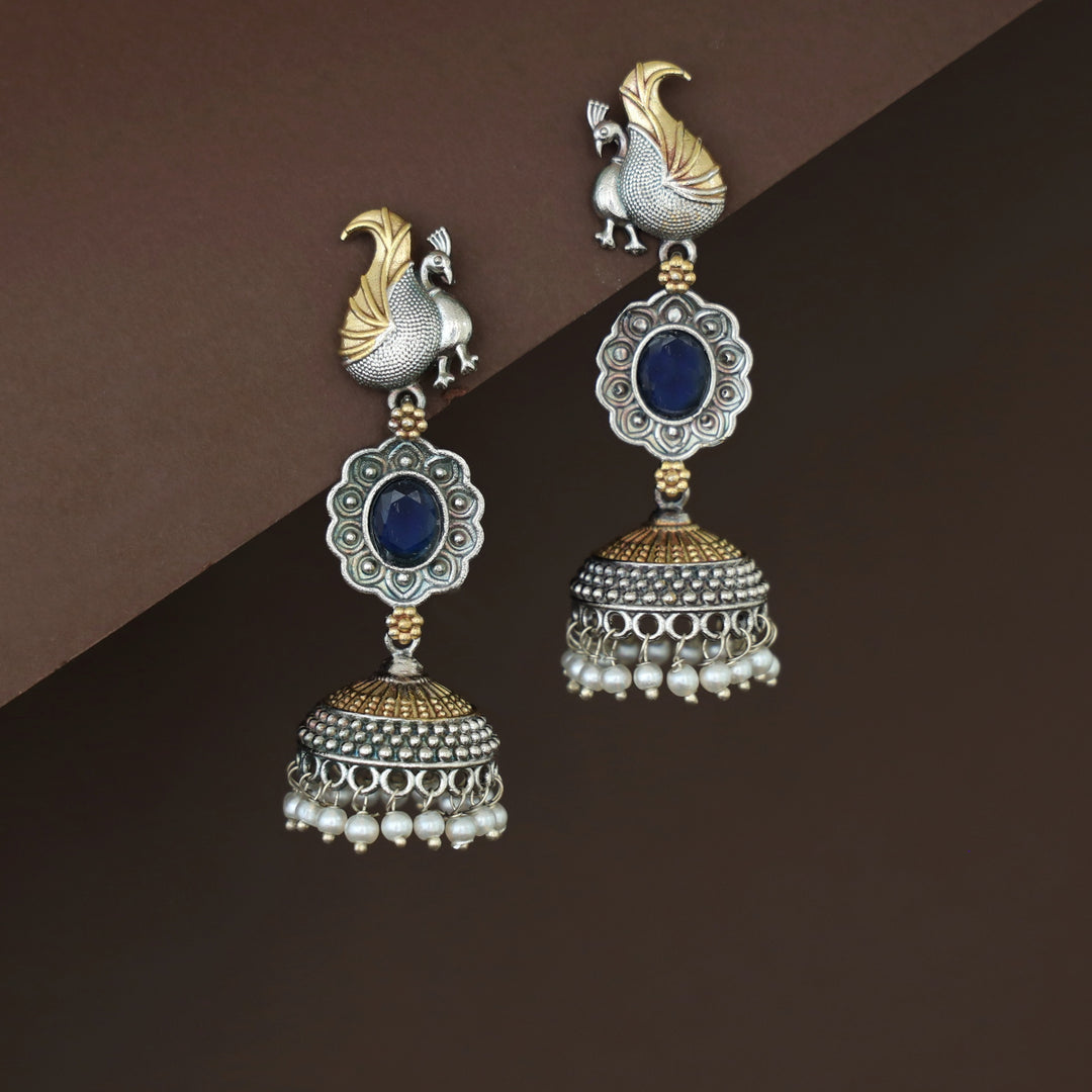 Deesha Mayura Dual Tone Oval Glossy Jhumka