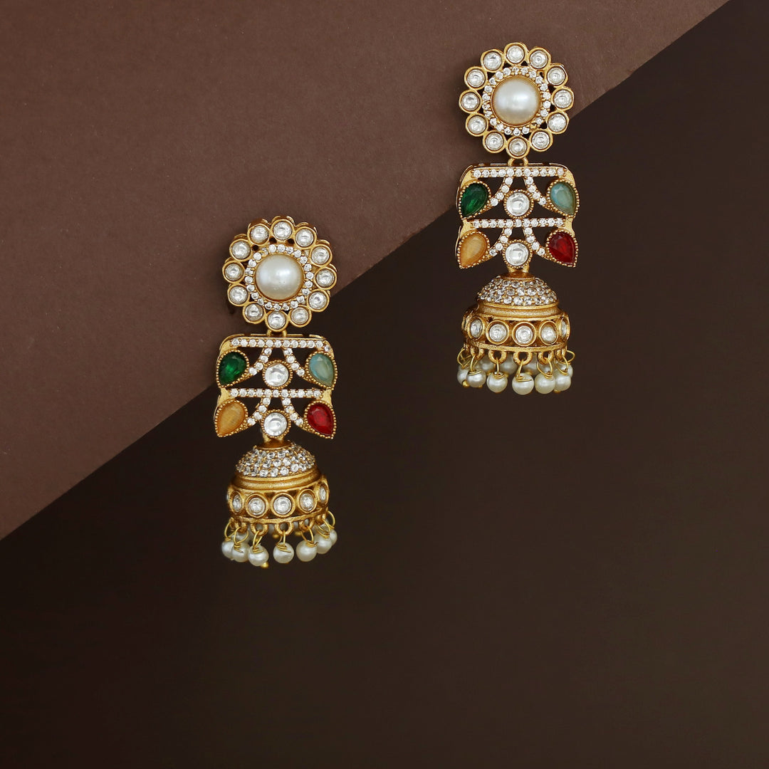 Rakhi Floral Pearl Kundan Jhumka