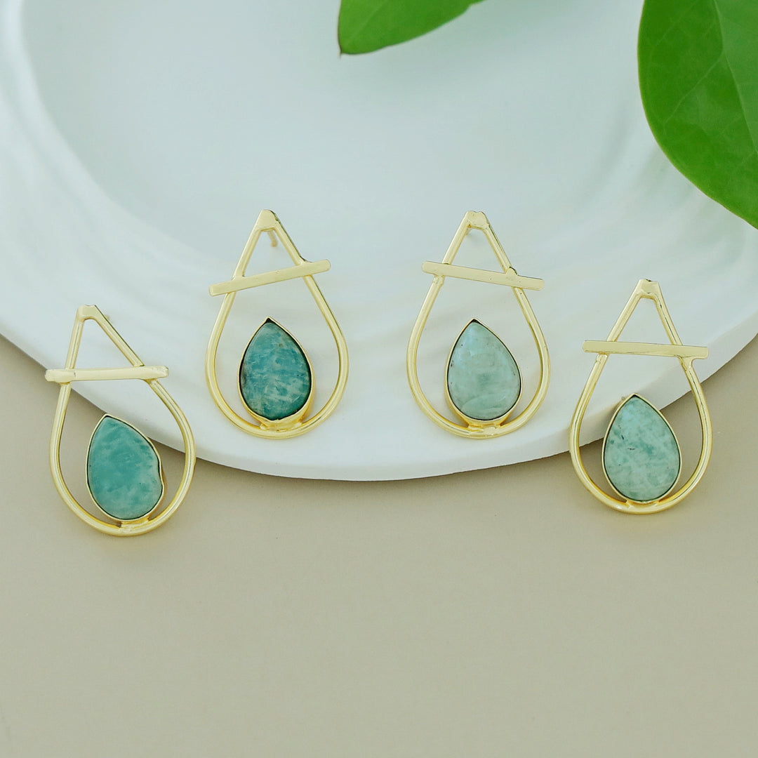 Shaniya Golden Natural Stone Drop Earring