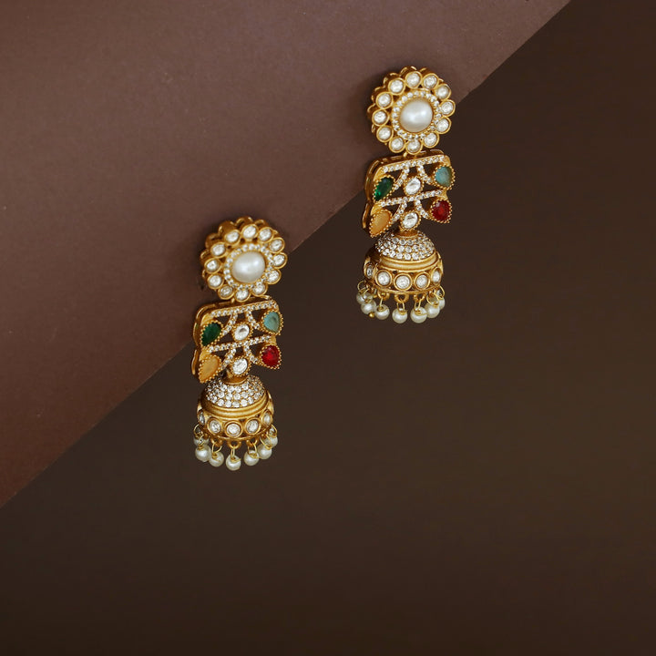 Rakhi Floral Pearl Kundan Jhumka