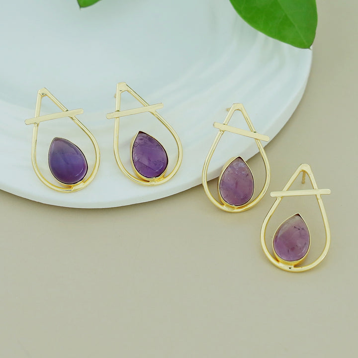 Shaniya Golden Natural Stone Drop Earring