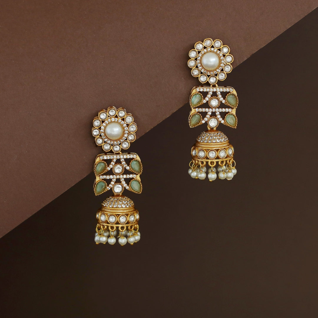 Rakhi Floral Pearl Kundan Jhumka