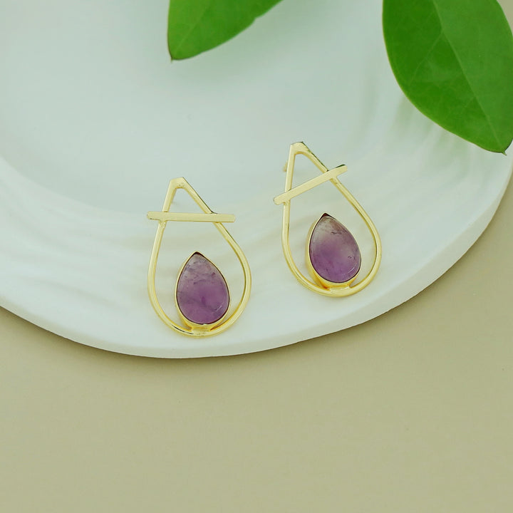 Shaniya Golden Natural Stone Drop Earring