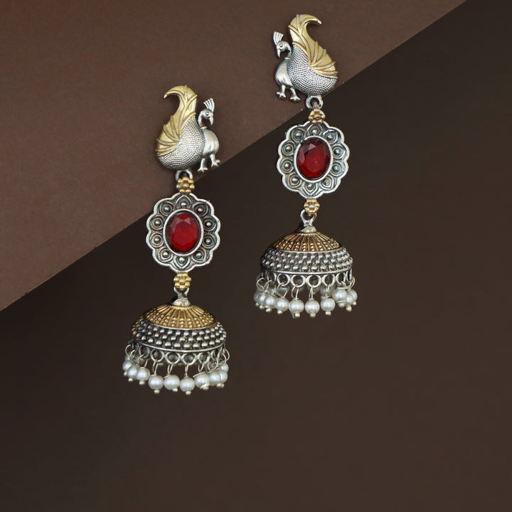 Deesha Mayura Dual Tone Oval Glossy Jhumka