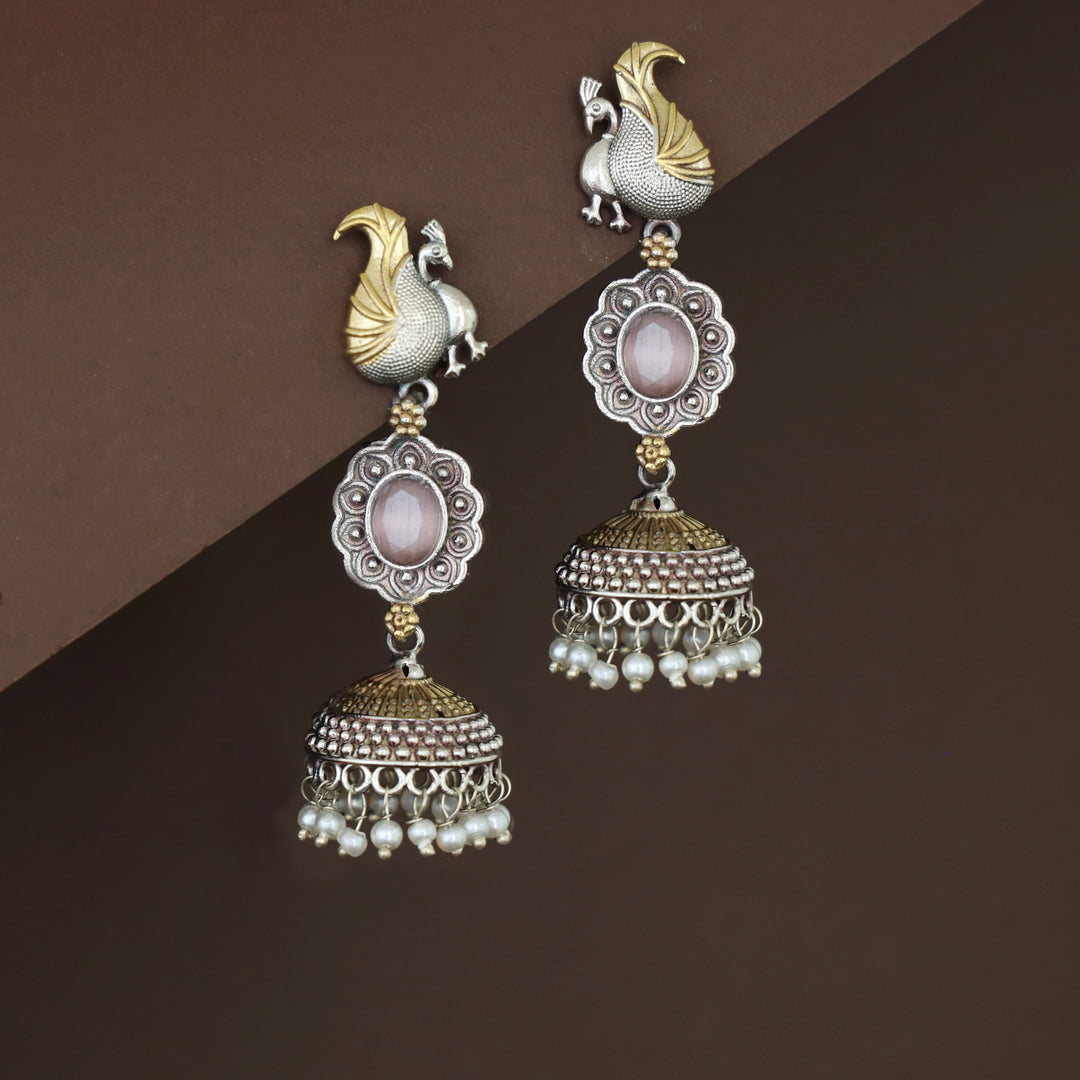 Deesha Mayura Dual Tone Oval Glossy Jhumka