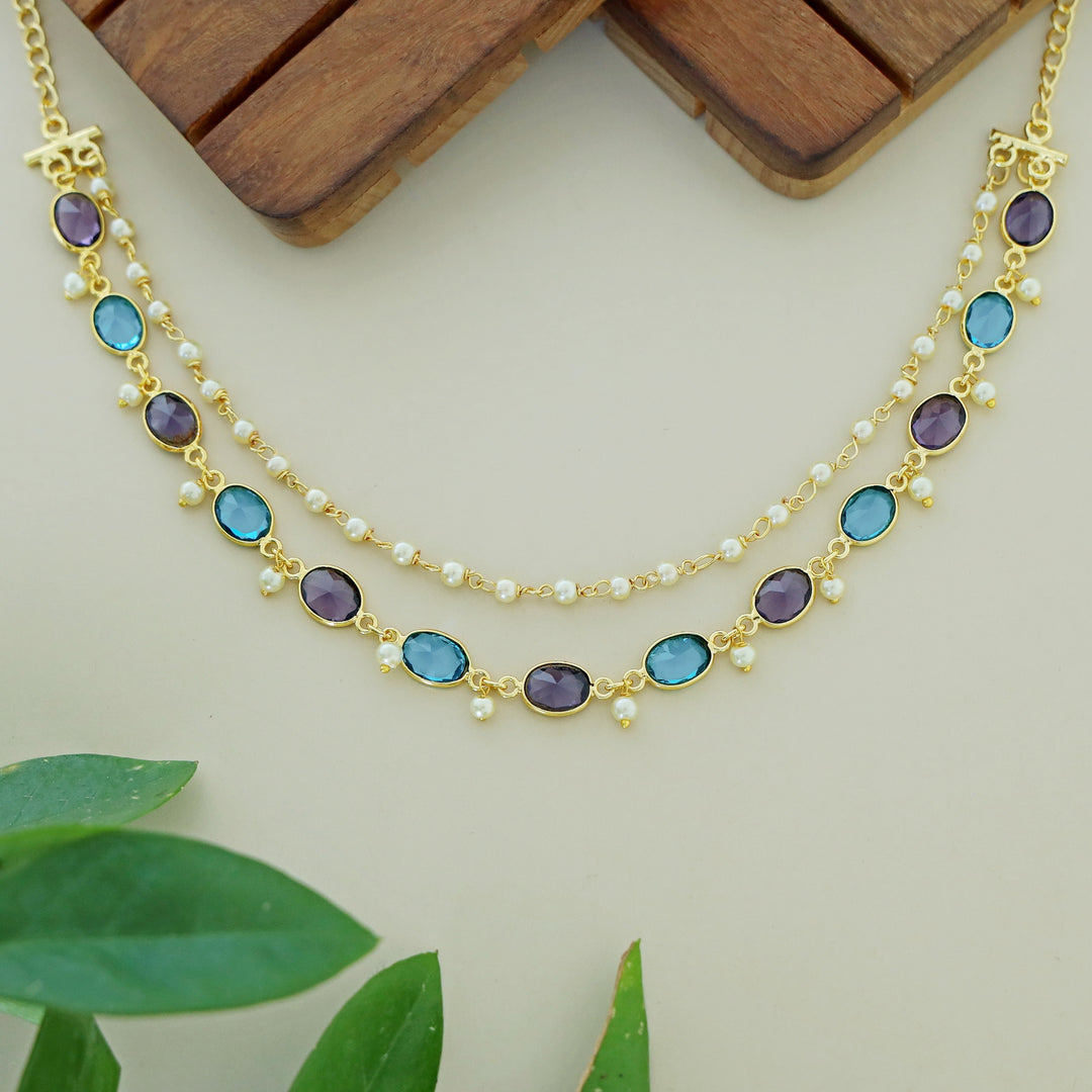 Carly Pearl 2 Layer Oval Glossy Stone Neckpiece