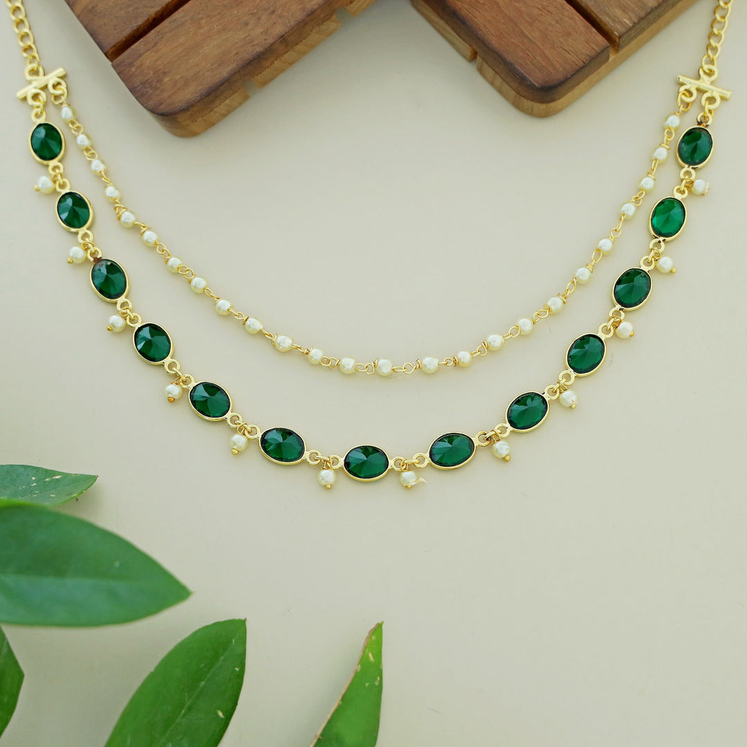 Carly Pearl 2 Layer Oval Glossy Stone Neckpiece