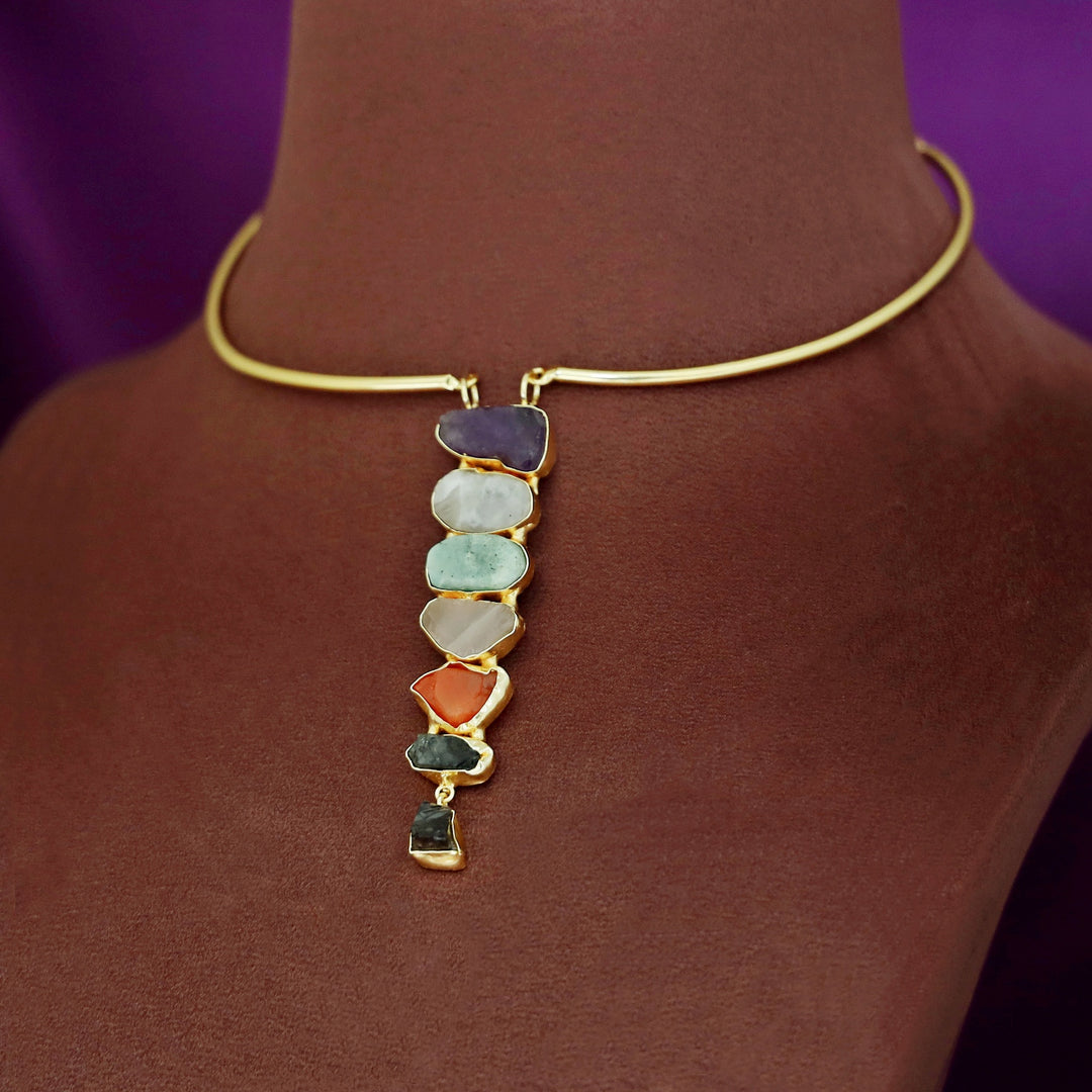 Saisha Multicolour Raw Stone Neck Cuff