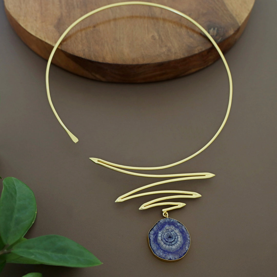 Golden Zig Zag Agate Neck Cuff