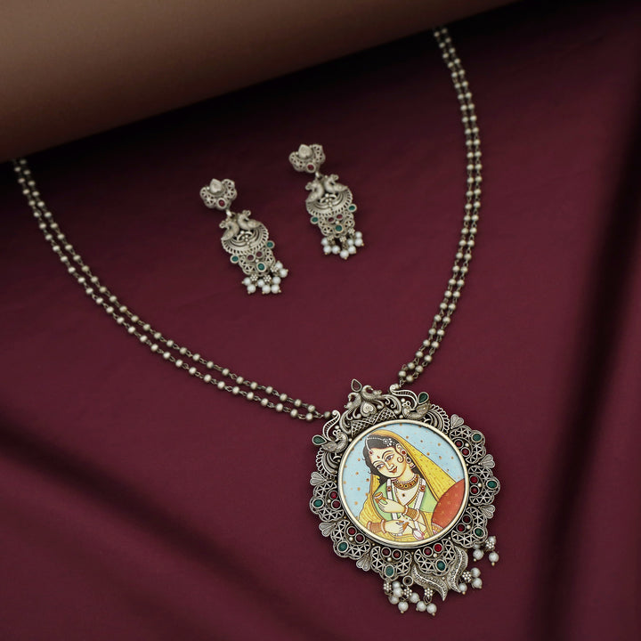 Ashly Antique Silver 2 Layer Ball Pendant Neckpiece With Earring