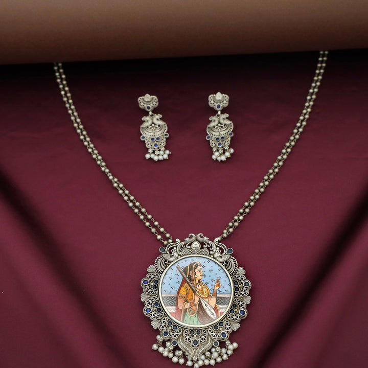 Ashly Antique Silver 2 Layer Ball Pendant Neckpiece With Earring