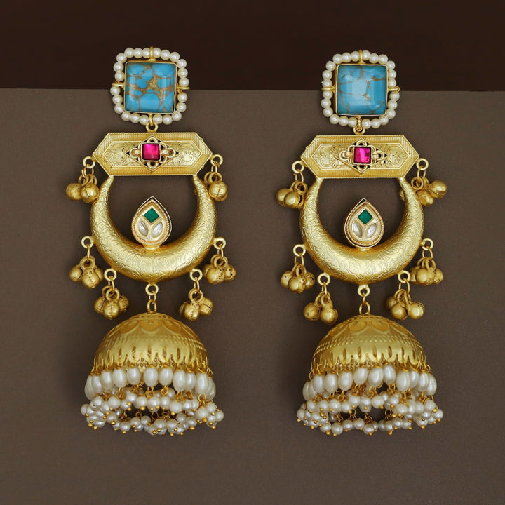 Suhana Glossy Half Moon Pearl Kashmiri Jhumka