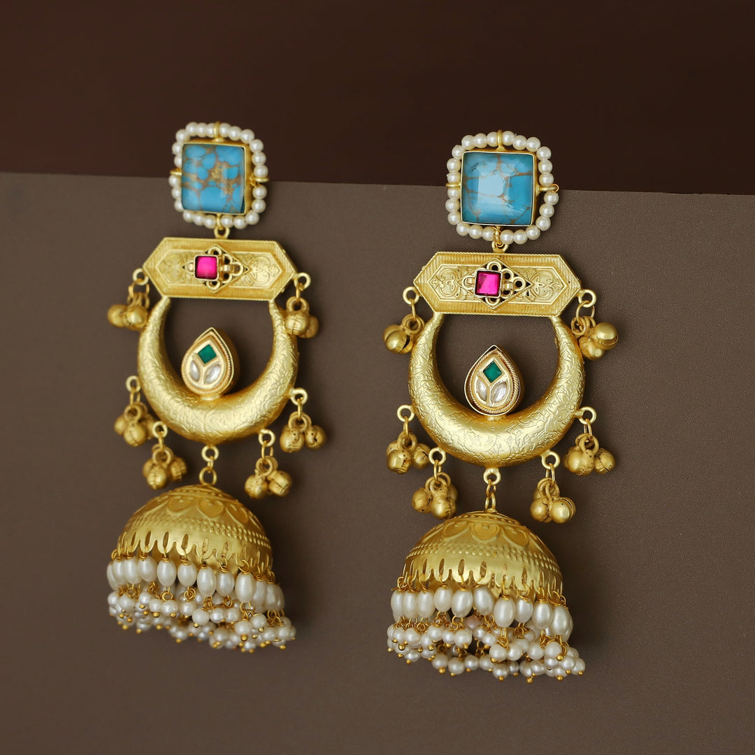 Suhana Glossy Half Moon Pearl Kashmiri Jhumka