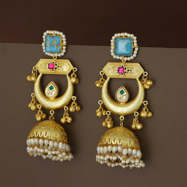 Suhana Glossy Half Moon Pearl Kashmiri Jhumka