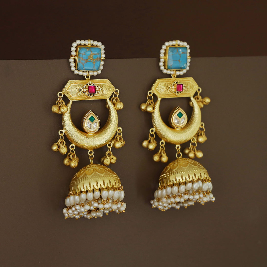 Suhana Glossy Half Moon Pearl Kashmiri Jhumka