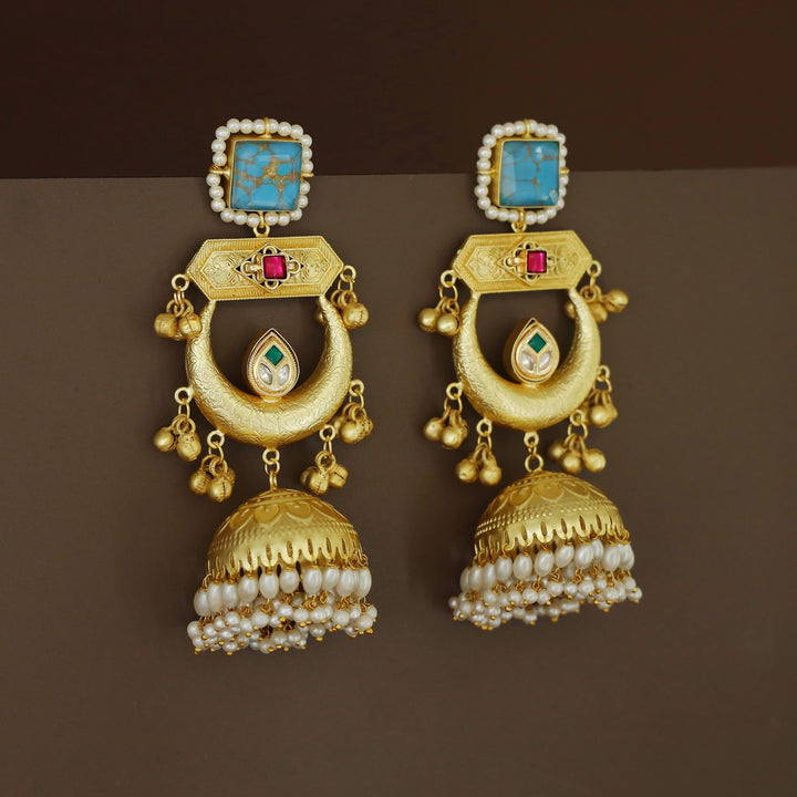 Suhana Glossy Half Moon Pearl Kashmiri Jhumka