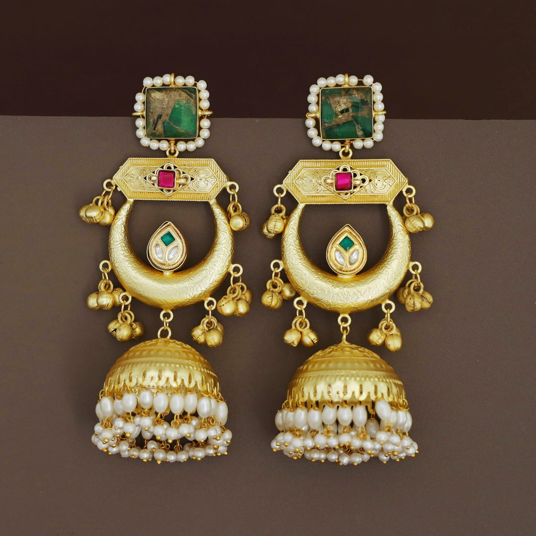 Suhana Glossy Half Moon Pearl Kashmiri Jhumka