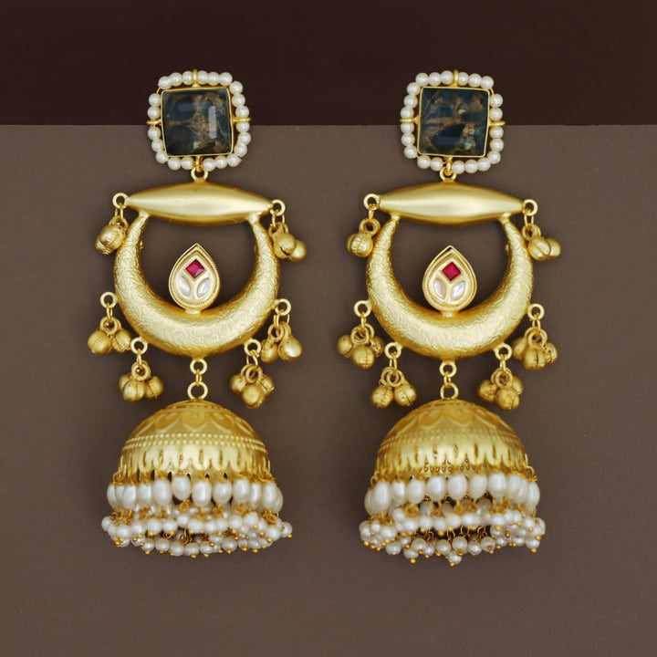 Suhana Glossy Half Moon Pearl Kashmiri Jhumka