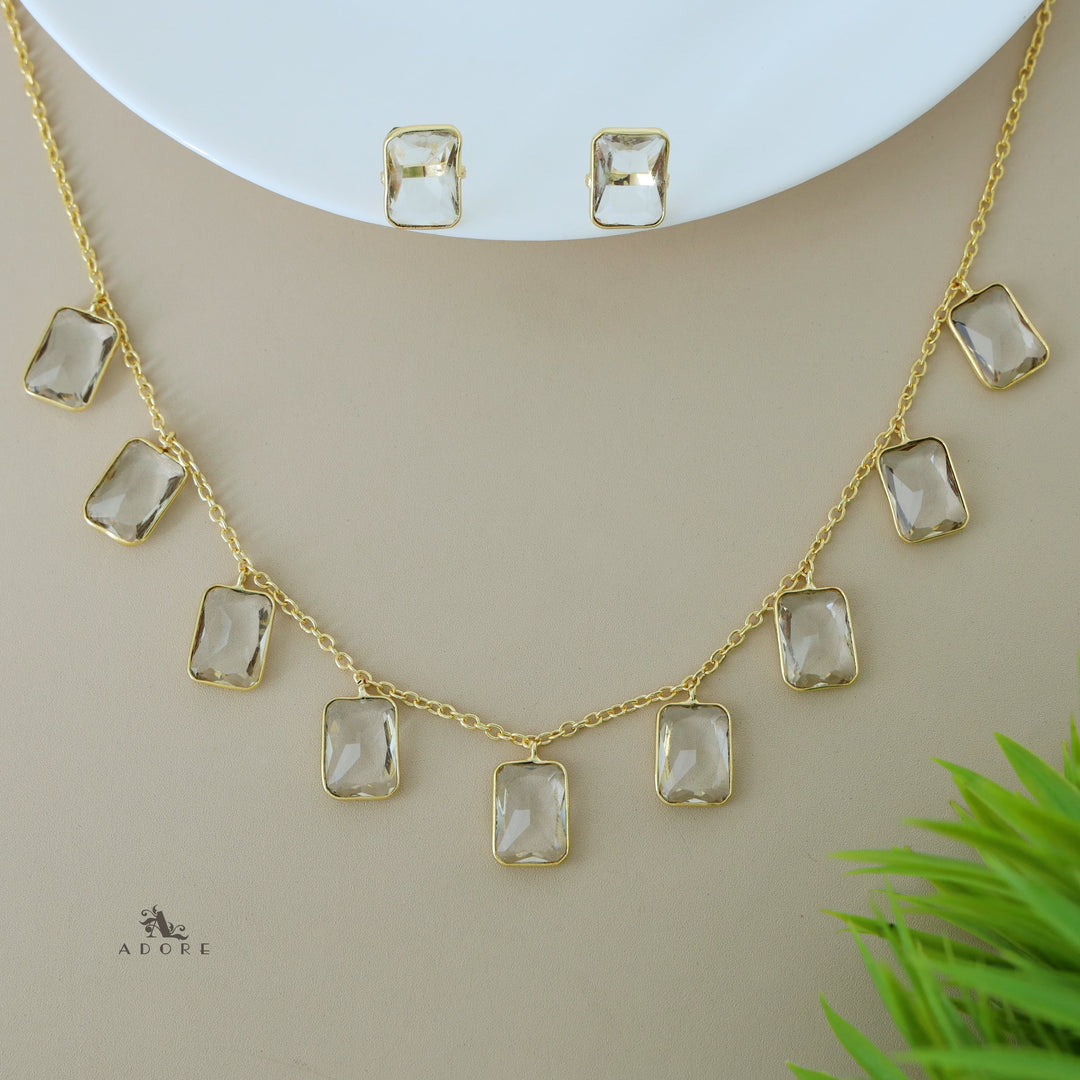 Hanging 9 Stone Rectangle Glossy Neckpiece With Stud