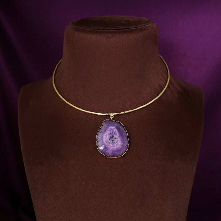 Golden Hammered Solar Agate Neck Cuff