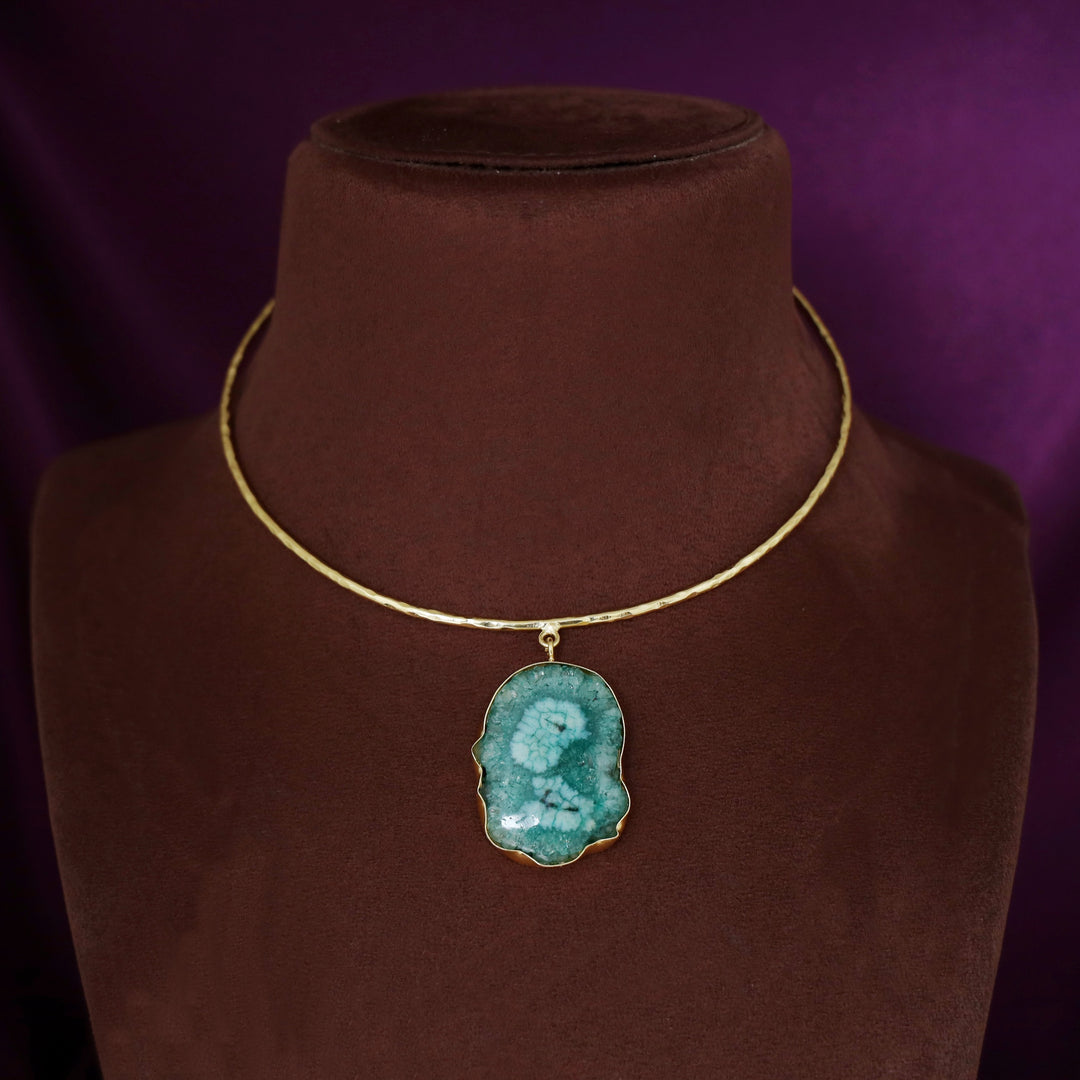 Golden Hammered Solar Agate Neck Cuff