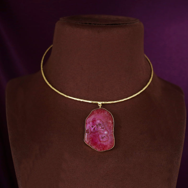 Golden Hammered Solar Agate Neck Cuff