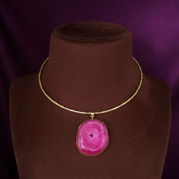 Golden Hammered Solar Agate Neck Cuff