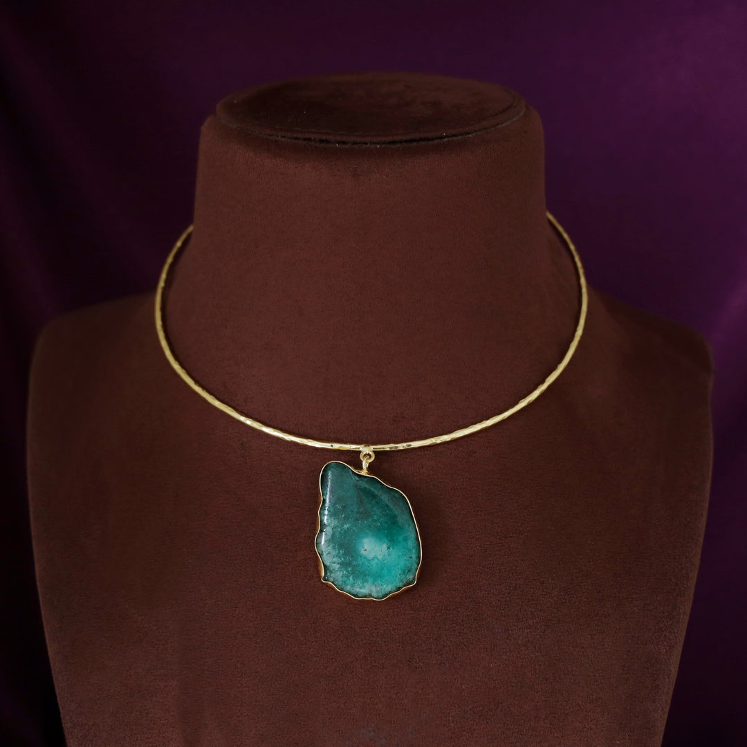 Golden Hammered Solar Agate Neck Cuff