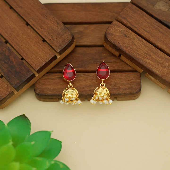 Hayathi Pearl Drop Glossy Stone Jhumka