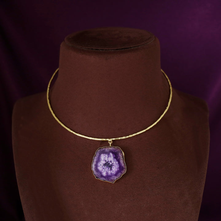 Golden Hammered Solar Agate Neck Cuff