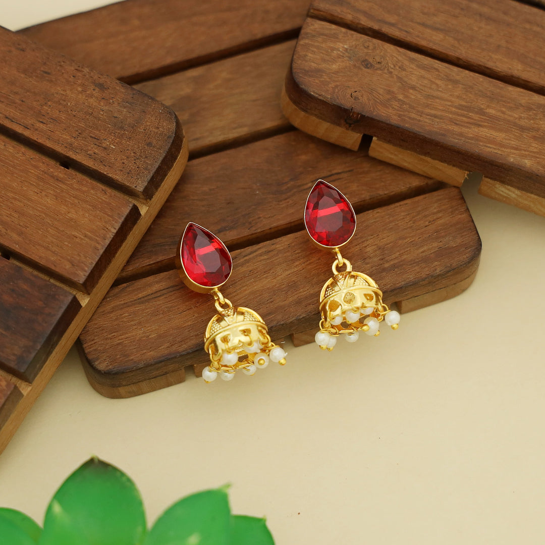 Hayathi Pearl Drop Glossy Stone Jhumka