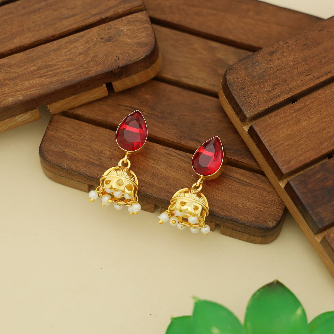 Hayathi Pearl Drop Glossy Stone Jhumka