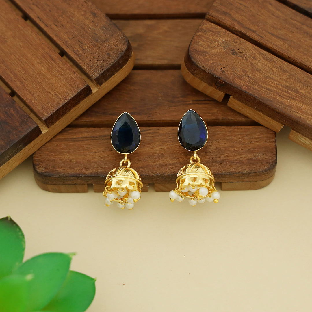 Hayathi Pearl Drop Glossy Stone Jhumka