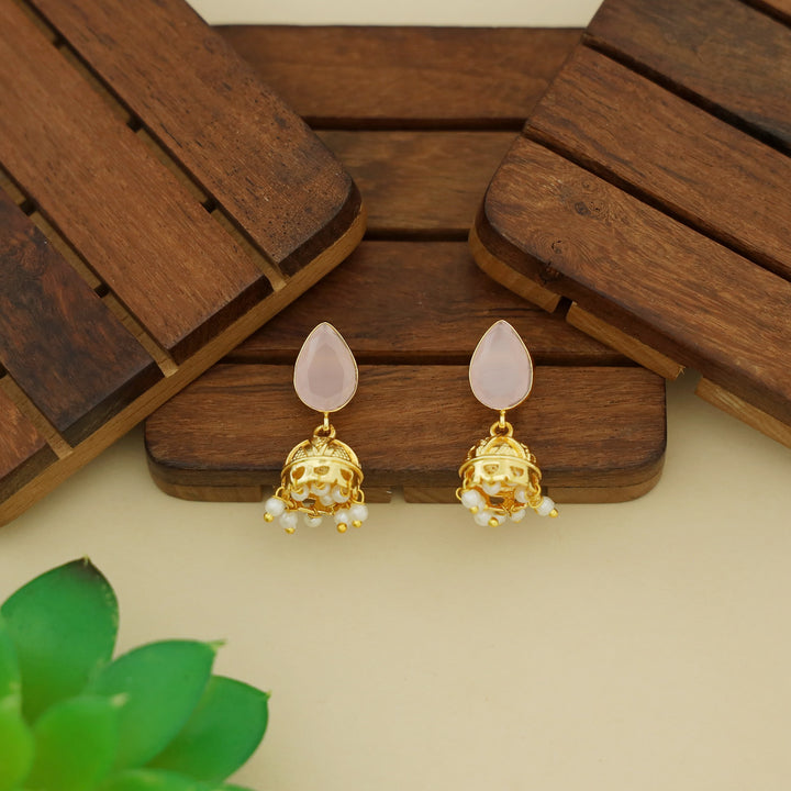 Hayathi Pearl Drop Glossy Stone Jhumka