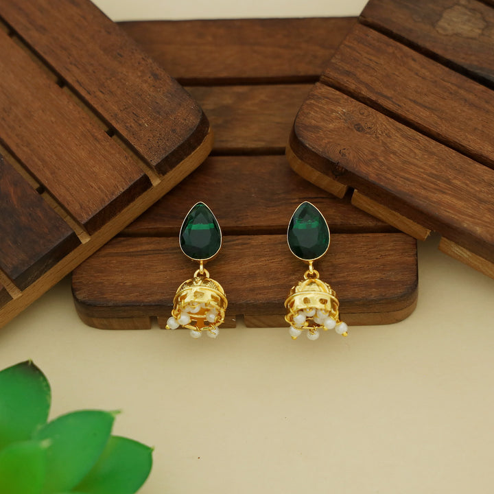 Hayathi Pearl Drop Glossy Stone Jhumka