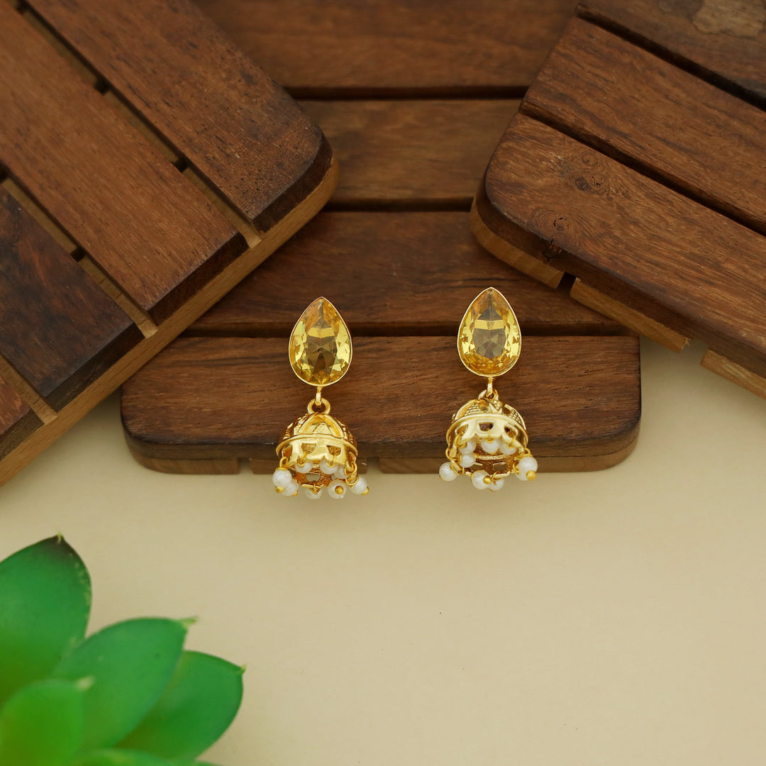 Hayathi Pearl Drop Glossy Stone Jhumka